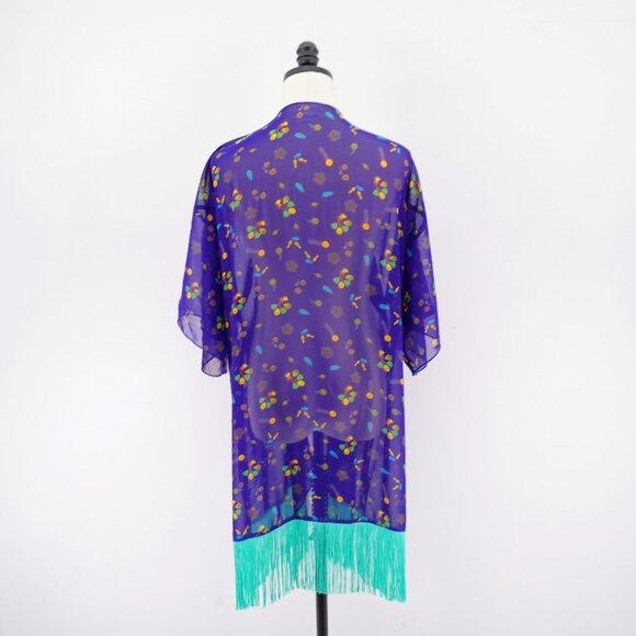 NEW LuLaRoe Monroe Purple Teal Tassle Sheer Cardigan Large Short Sleeve Open Fro - Picture 8 of 10